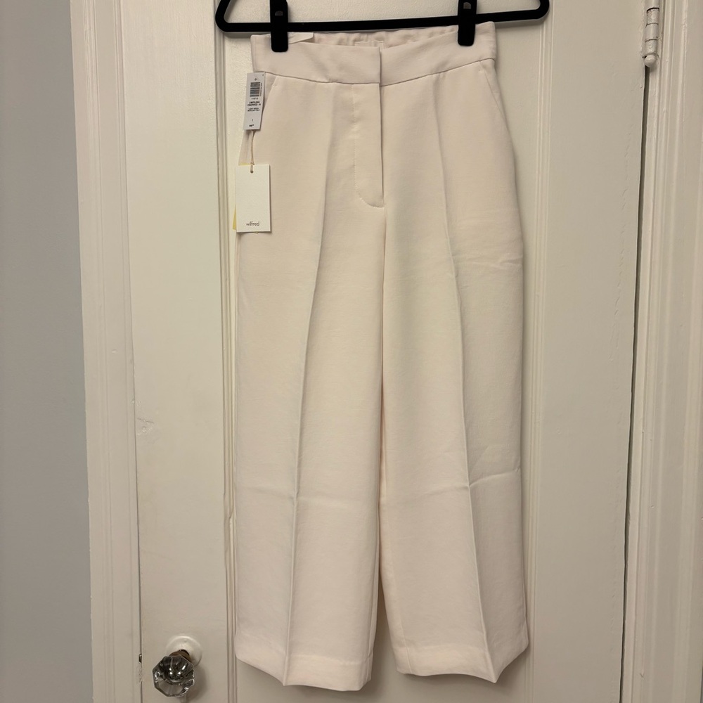 Aritzia Wilfred Cream Crepe Wide Leg Pants